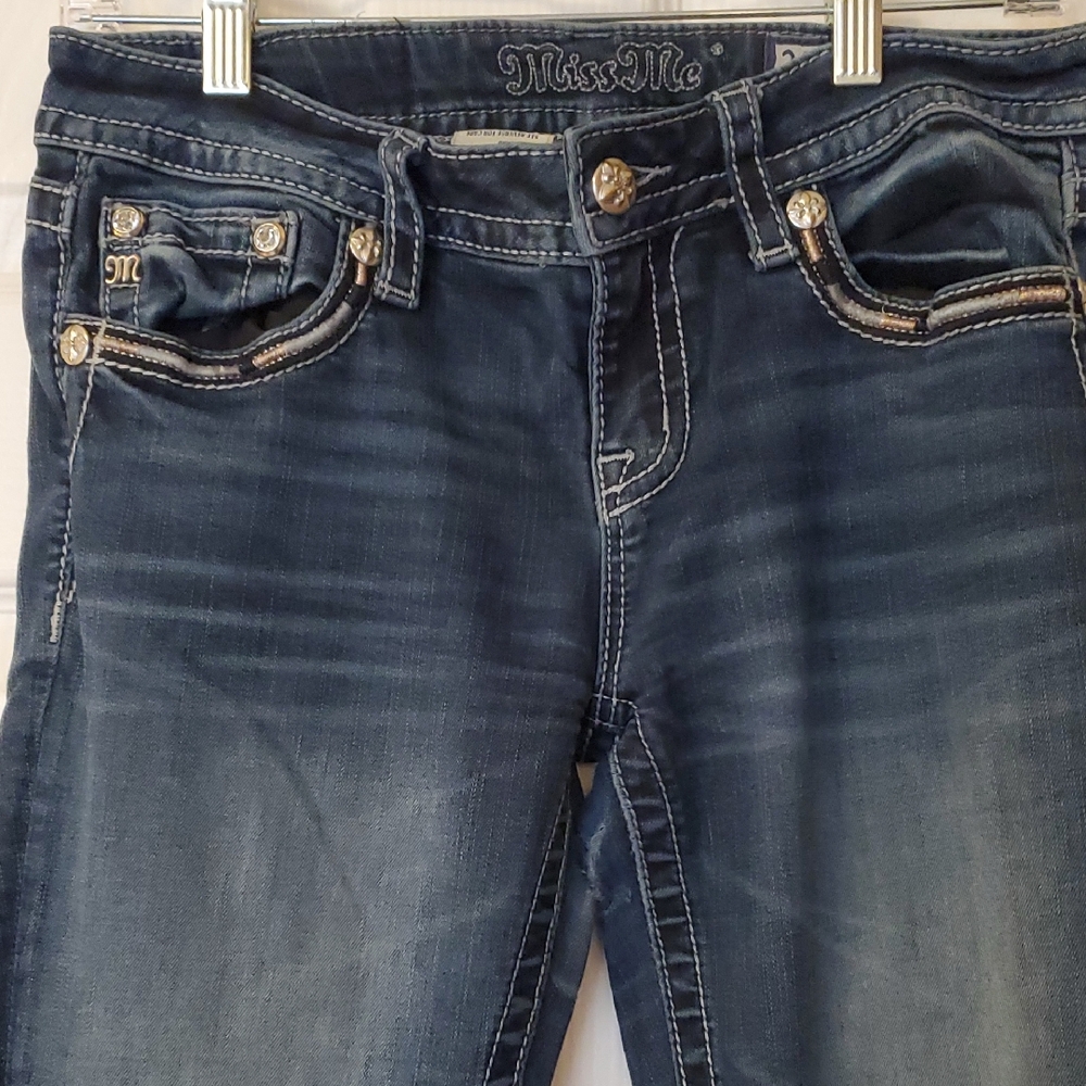 Miss Me Slim Skinny Jeans in Distressed Dark Blue Sz 28